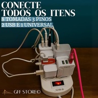 Extensão Régua de Energia 8 Tomadas + 2 USB 2m - Potência 2500W Branco - imagem 4