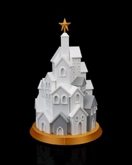 Vila Natalina 3D Iluminada com LED - Branco e Cinza, Base Dourada, Estrela no Topo, 19cm - imagem 4