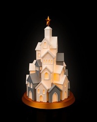 Vila Natalina 3D Iluminada com LED - Branco e Cinza, Base Dourada, Estrela no Topo, 19cm - imagem 5