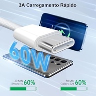 Cabo USB-C para iPhone 15/16, Samsung, Xiaomi - 1 Metro, Nylon Trançado, Carregamento Turbo PD 30W - imagem 3