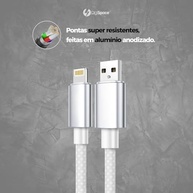 Cabo iPhone Turbo 2 Metros Trançado Nylon Branco - Carregamento Rápido e Durabilidade Premium - imagem 5
