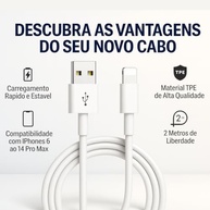 Cabo USB Reforçado 2 Metros para iPhone/iPad: Carregamento Rápido e Transferência Segura - imagem 3