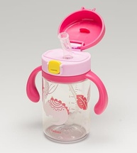 Copo de Treinamento com Canudo e Alça Dino 240ml - Rosa | Transição Saudável para Bebês - imagem 3