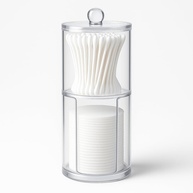 Porta Algodão e Cotonetes Acrílico Duplo com Tampa Transparente - Organizador de Cosméticos Moderno para Banheiro e Maquiagem - imagem 1