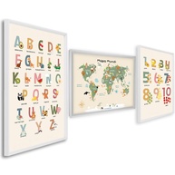 Quadro Decorativo Infantil Educativo - ABC, Números e Animais | Trio Aprendizado Lúdico - imagem 1