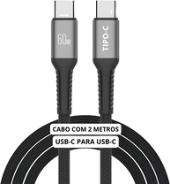 Cabo USB-C 2M Turbo 60W Ultra Rápido: Nylon Trançado, Carregamento e Dados - imagem 1