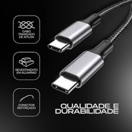Cabo USB-C 2M Turbo 60W Ultra Rápido: Nylon Trançado, Carregamento e Dados - imagem 3