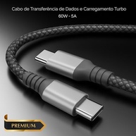 Cabo USB C Turbo Tipo C Trançado Compatível com iPhone e Samsung Resistente Carregador USB-C 2M 60W Carregamento Rápido Compatível com Cabo iPhone USB C - imagem 4