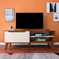 Rack para TV até 60" com Porta Basculante Lotus - Design Amêndoa e Off White | Moderno e Funcional - imagem 3