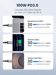 UGREEN Cabo USB C 1m 100W PD: Carregamento Turbo e Durabilidade para iPhone 15/16, MacBook, iPad Pro e Mais - imagem 5