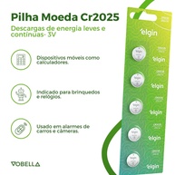 Pilhas Moeda CR2025 Elgin: Kit 25 Unidades - imagem 2