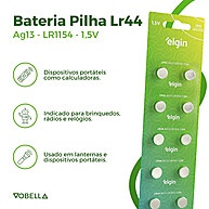 Pilhas LR44 Elgin: Kit 50 Unidades 🔋 - imagem 2