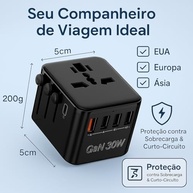 Carregador Universal 30W GaN: 150 Países, 4 Portas (2 USB-A + 2 USB-C), Turbo, Compacto c/ Estojo - imagem 3