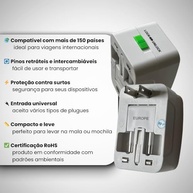 Kit 2 Adaptadores de Tomada Universal para Viagem: 150+ Países (Europa, EUA, UK, Ásia) Bivolt c/ Trava de Segurança - imagem 5