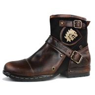OSSTONE Botas de Moto masculinas modernas de couro com zíper Chukka OS-5008-1-BP-US-R marrom vintage - imagem 2