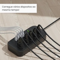Régua de Energia Multifuncional: 5 Tomadas 3 Pinos + 4 USB + 1 USB-C | 2m Bivolt - imagem 5