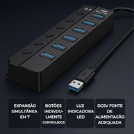 Hub USB 3.0 Premium: 7 Portas com Botões Individuais e LED para Máxima Velocidade (5Gbps) - imagem 3