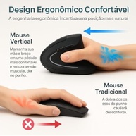 Mouse Vertical Ergonômico Sem Fio Recarregável RGB DPI Ajustável USB 2.4G Compatível com Windows Mac Redução deTensão no Pulso - imagem 3