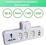 Tomada Múltipla 6 em 1: 4 Tomadas + 3 USB (C/A) | Bivolt Inteligente com Botão Liga/Desliga - imagem 3