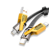 Cabo 4 em 1 Turbo 65W Reforçado: Carregue Tudo com Lightning, USB-C e USB-A | 1m Nylon Trançado - imagem 1