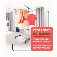 Varal de Chão Regulável Dobrável com 3 Andares e Rodízios – Secagem Inteligente com Até 30kg de Capacidade - imagem 4