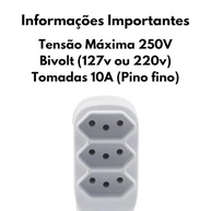 Adaptador Benjamim 3 Entradas 10A Bivolt V&DDigital - Mais Conexões com Segurança e Praticidade - imagem 3