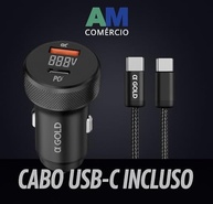 Carregador Veicular Turbo 60W Premium: 2 USB-C PD + USB-A QC com Cabo Incluso - imagem 3