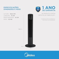 Ventilador de Torre Midea VTMP1 127V Preto - 3 Velocidades, Oscilação e Design Moderno - imagem 4