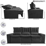 Sofá 3 Lugares Retrátil e Reclinável Inbox Senses 2,00m Velusoft Preto - Conforto e Estilo para sua Sala - imagem 3