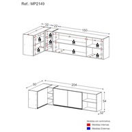 Kit Armário de Cozinha Aéreo Canto 90cm + Aéreo 150cm Veneza - Design Moderno em Preto/Dourado - imagem 3