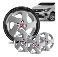 Jogo 4 Calotas Aro 14 Fiat Mobi Prata com Emblema Vermelho - Estilo e Proteção! - imagem 2