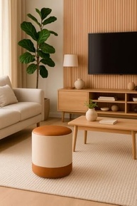 Puff Plus com Acabamento Premium – Assento Confortável e Versátil para Sala, Quarto ou Closet Bege Caramelo - imagem 3