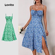 Vestido Boho Ditsy Floral com Frente Dividida e Renda - imagem 1