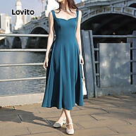 Vestido Casual Lovito com Estrutura Lisa para Mulheres - imagem 1