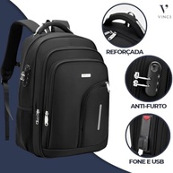 Mochila Masculina Reforçada Executiva Grande Mochila para Notebook Trabalho Viagem Escola com Cabo de Aço Impermeável Antifurto com Saídas USB/Fone de Ouvido Unissex - imagem 3