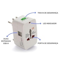 Adaptador Universal de Viagem Premium: 2 USB, Bivolt, Pinos Retráteis para +150 Países - imagem 5