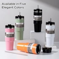 Copo Dobrável Térmico 887ml com Canudo - Aço Inox Rosa para Viagens - imagem 4