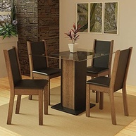 Conjunto de Jantar Aline Madesa - Mesa com Tampo de Vidro e 4 Cadeiras Rustic/Preto - imagem 2
