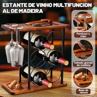 Suporte para 6 Garrafas de Vinho em Aço com 2 Suportes para Copos - Organizador de Mesa e Bancada para Adega - imagem 4