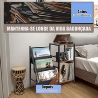 Estante para Vinil com Bolsa de Armazenamento em Tecido Oxford – Suporte 3 Níveis para Toca-Discos com Design Vintage - imagem 4