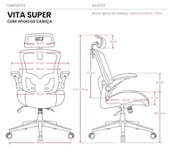 Cadeira de Escritório Ergonômica DT3 Vita Super com Apoio de Cabeça 2D, Revestimento Mesh e Braços Retráteis (Dark Grey) - imagem 3