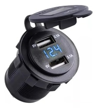 Tomada USB Dupla 4.2A com Voltimetro Azul para Veículos, Motos e Barcos - KLX - imagem 1