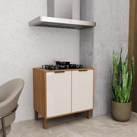 Balcão para Cooktop Toronto 0,80m com 2 Portas - Armário de Cozinha Freijó/Off White - imagem 3