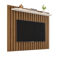 Painel Ripado para TV até 50" Lily com Prateleira - Design Moderno em Freijó e Off White - imagem 2