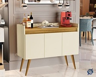 Aparador Buffet Canadá 3 Portas Luxo - Design Retrô Off White e Madeirado - imagem 2