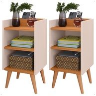 Conjunto de Mesas de Cabeceira Charme Retro com Nicho Organizador - 2 Unidades Off White e Cinamomo - imagem 2