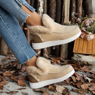 Women's Flat Fluffy Ankle Boots, Faux Fur Lining Anti-Slip Ankle Boots, Mini Boots Ankle, Fashion Casual Round Toe Plush Short Booties, Soft Plush Slip-On Sneakers for Cozy Feet. - imagem 3