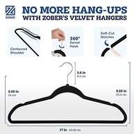Zober Pacote com 50 Cabides de Veludo Preto - Cabides Antiderrapantes com Design Espaçoso para Casacos, Calças e Roupas Sociais - imagem 4