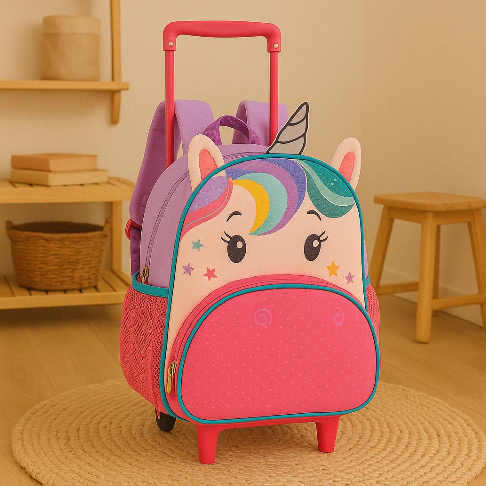Mochila Infantil com Rodinhas 3D – Diversão e Praticidade na Escola