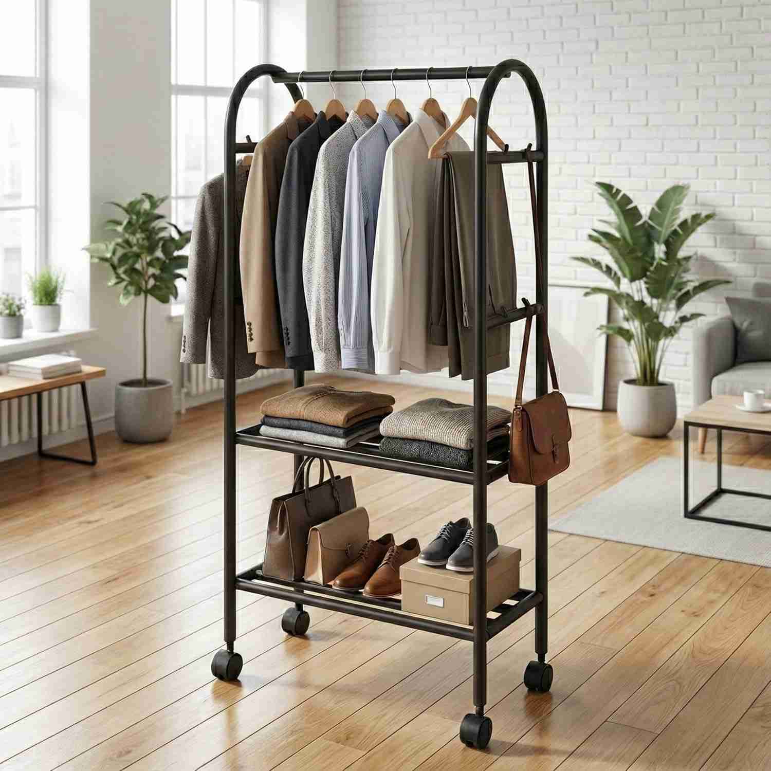 Arara com Sapateira Robusta 360° - Organização Moderna com Rodinhas e 2 Prateleiras